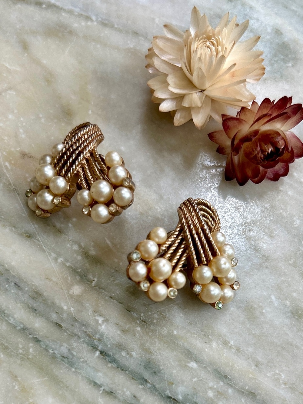 Trifari Rope Twist and Pearl Earrings